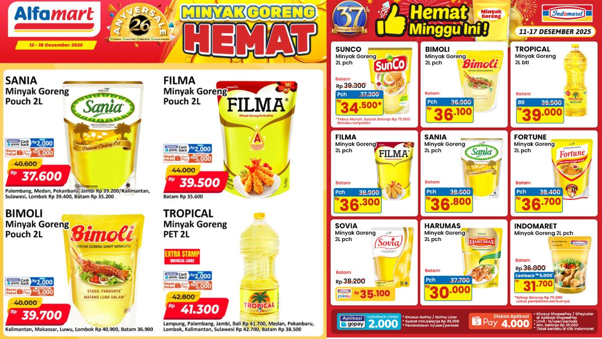 Promo Indomaret dan Alfamart Minyak Goreng 17-18 Desember: Mulai Rp30.000/2L, Potongan Harga Rp5.000