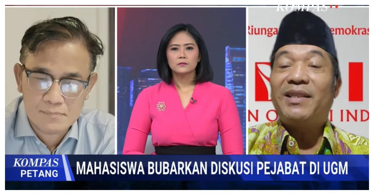 KOMUNIKASI PUBLIK - Direktur Eksekutif Lingkar Madani, Ray Rangkuti (kiri), bersama Kepala Badan Percepatan Pengentasan Kemiskinan (BP Taskin) Budiman Sudjatmiko (kanan) saat jadi narasumber dalam program Kompas Petang KompasTV pada Selasa (16/6/2026). Ray Rangkuti, menyoroti keseriusan pemerintah untuk memperbaiki ruang komunikasi dengan publik.