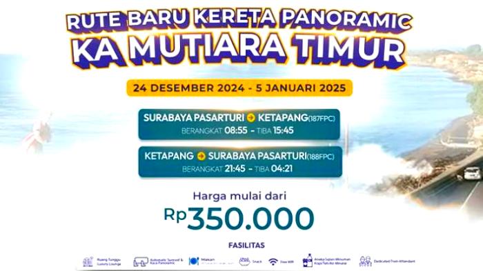 Libur Nataru, Kereta Panoramic Ada Rute Surabaya Pasarturi - Ketapang PP, Cek Jadwal dan Harga Tiket