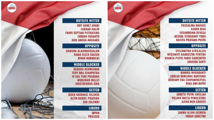 VOLI SEA GAMES - Kolase Tribunnews yang mengambil foto dari Instagram resmi @indonesian_volleyball, Kamis (9/10/2025), menampilkan daftar susunan pemain Timnas voli Indonesia baik putra dan putri yang akan menjalani pemusatan latihan nasional alias Pelatnas untuk SEA Games 2025.