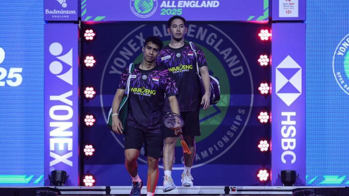 SABAR/REZA - Sabar Karyaman/Reza Pahlevi dalam semifinal All England 2025 di Utilita Arena, Birmingham, Inggris, pada 15 Maret 2025. (Dok. PBSI)