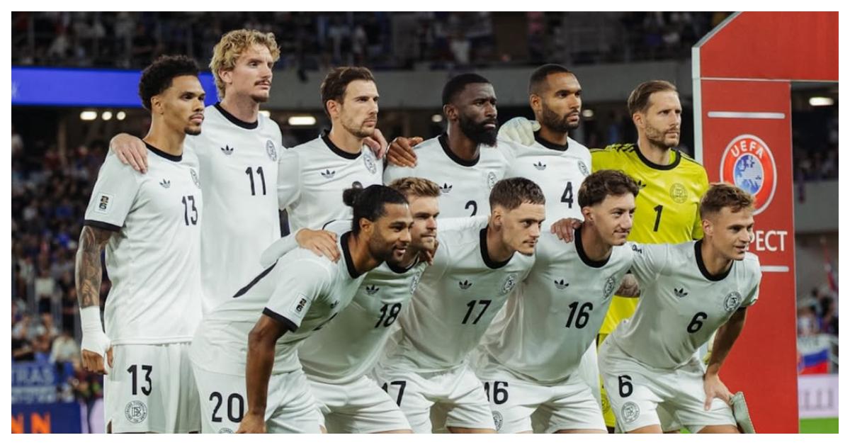 SKUAD TIMNAS JERMAN - Skuad Timnas Jerman saat berswafoto sebelum laga melawan Slowakia yang berakhir dengan kekalahan 2-0 di Stadion Nasional Slowakia, Jumat (5/9/2025) dinihari tadi