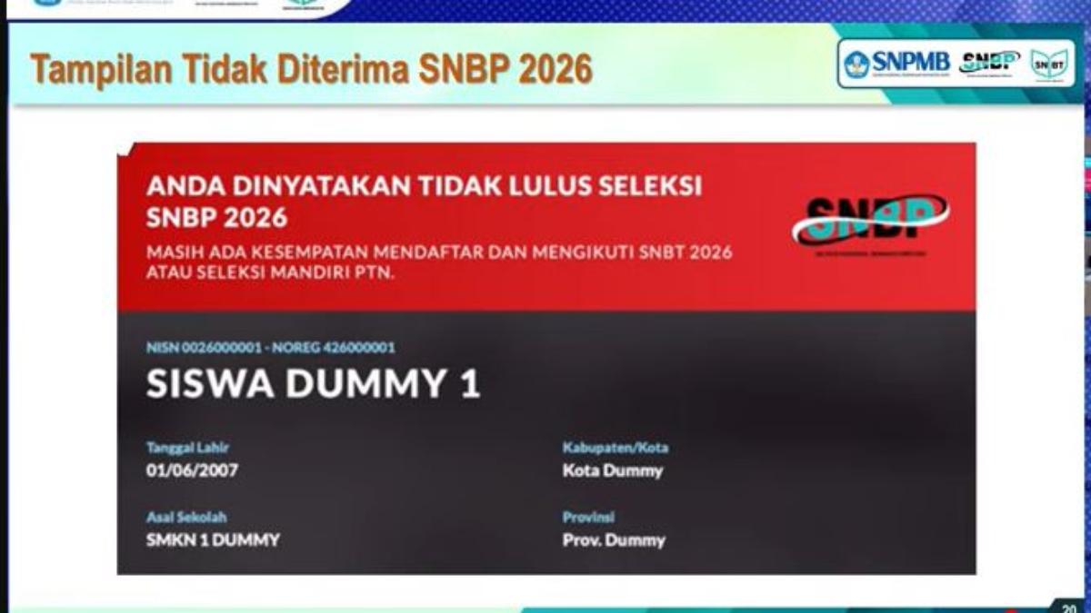 Tampilan Peserta Tidak Lolos SNBP 2026