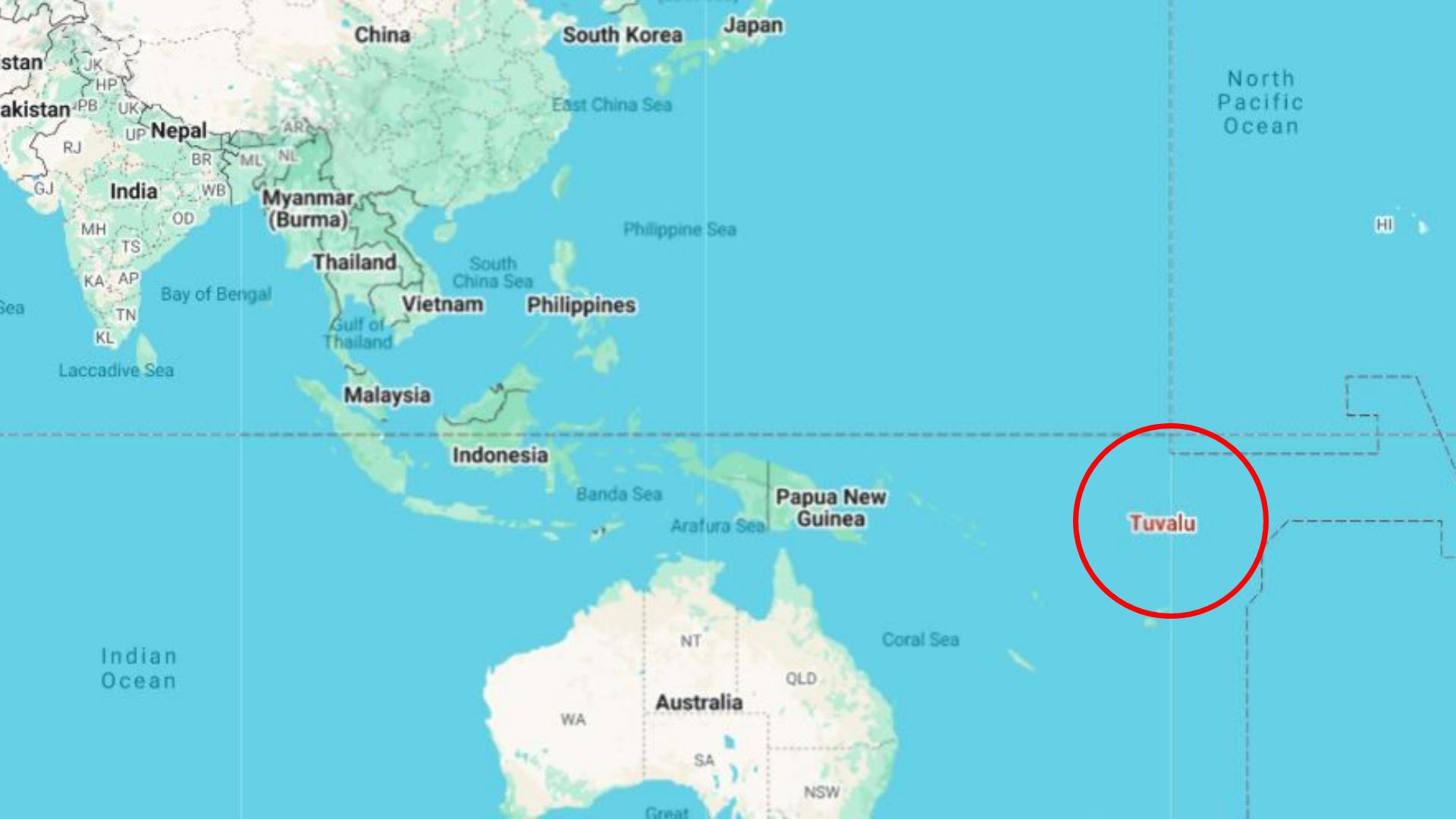 TUVALU - Tangkap layar Google Maps memperlihatkan letak negara Tuvalu.
