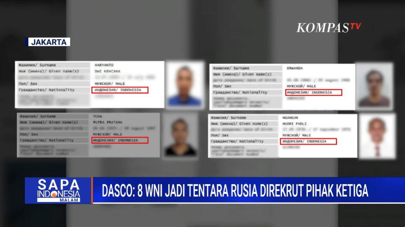 WNI DIREKRUT RUSIA - Tangkap layar KOMPASTV 1 September 2026, memperlihatkan identitas WNI yang diduga direkrut sebagai tentara bayaran Rusia. Delapan WNI diduga direkrut sebagai tentara bayaran Rusia melalui tawaran pekerjaan bergaji besar dari pihak ketiga.