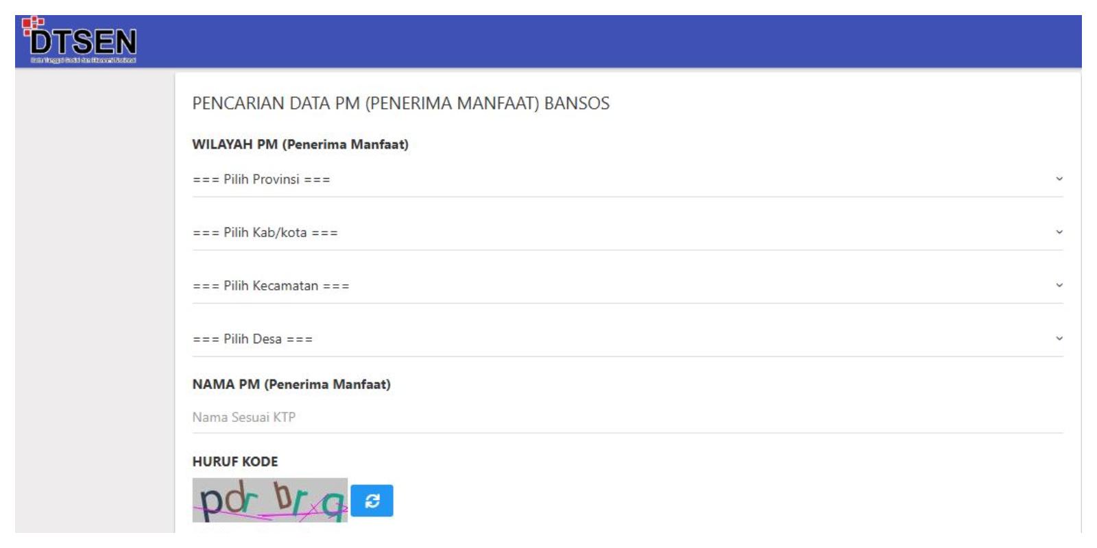 Tangkap layar situs cekbansos.kemensos.go.id untuk mengecek status penerima bantuan sosial Bantuan Pangan Non Tunai (BPNT).