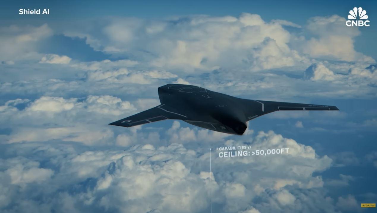 JET TEMPUR AI - Tangkap layar YouTube CNBC, memperlihatkan pengenalan jet tempur berbasis AI, X-BAT. Jet ini dirancang untuk beroperasi tanpa landasan pacu, tanpa GPS, dan tanpa koneksi komunikasi yang konstan.