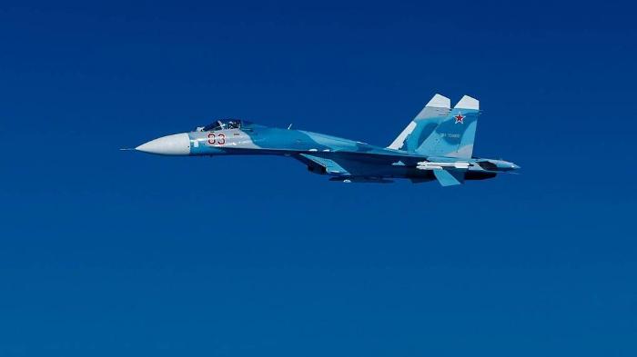 Jet Su-27 Rusia yang menabrak drone Amerika Serikat MQ-9 di Laut Hitam pada Selasa (14/3/2023).