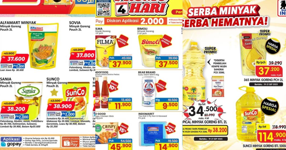 Promo JSM Alfamart, Indomaret dan Superindo Jumat 19 September 2025: Minyak Goreng 2L Rp30 Ribuan