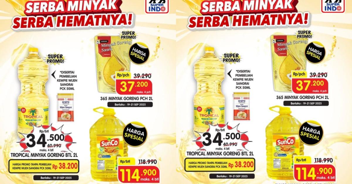 Promo JSM Indomaret, Superindo dan Alfamart 20 September 2025: Minyak Goreng Tropical 2L Rp34.500