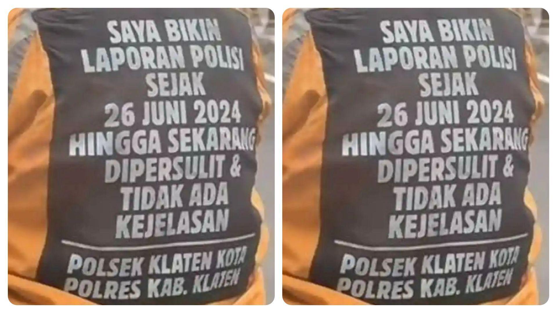 Polres Klaten Respons Viral Pria Tulis Keluhannya ke Polisi di Jaket Oranye