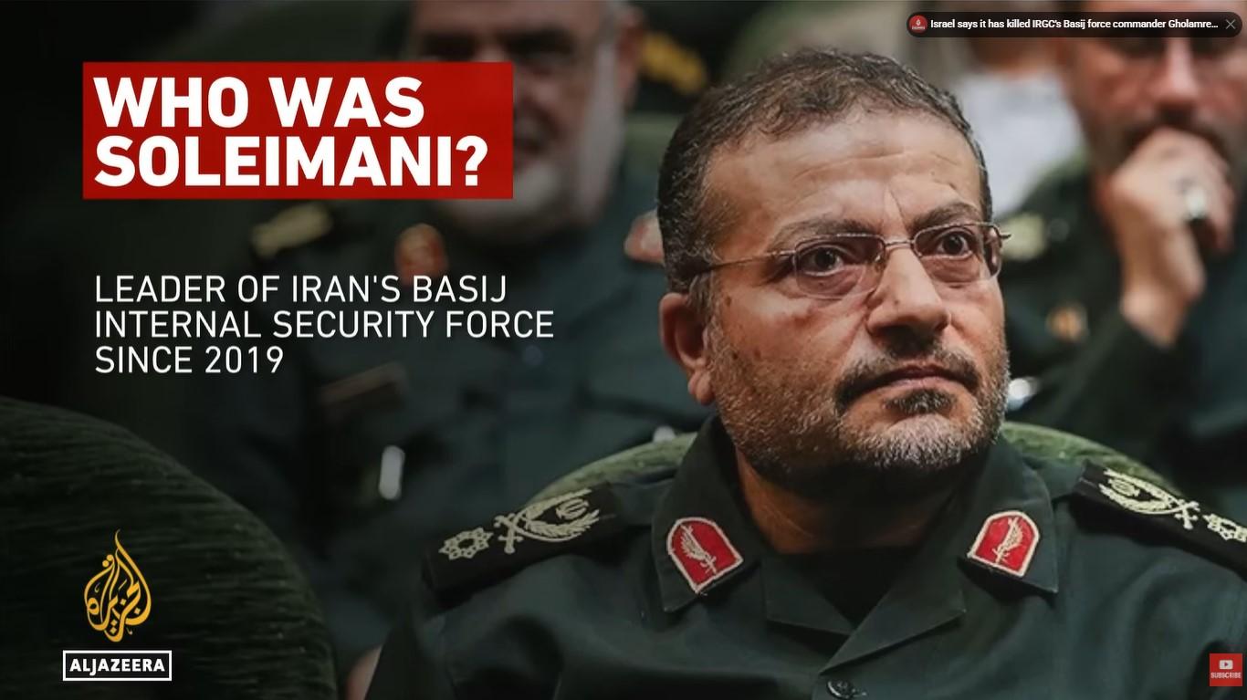 PROFIL GHOLAMREZA SOLEIMANI - Tangkap layar YouTube Al Jazeera English pada 17 Maret 2026, memperlihatkan komandan unit Basij Iran, Gholamreza Soleimani. Ia tewas dalam serangan AS-Israel.