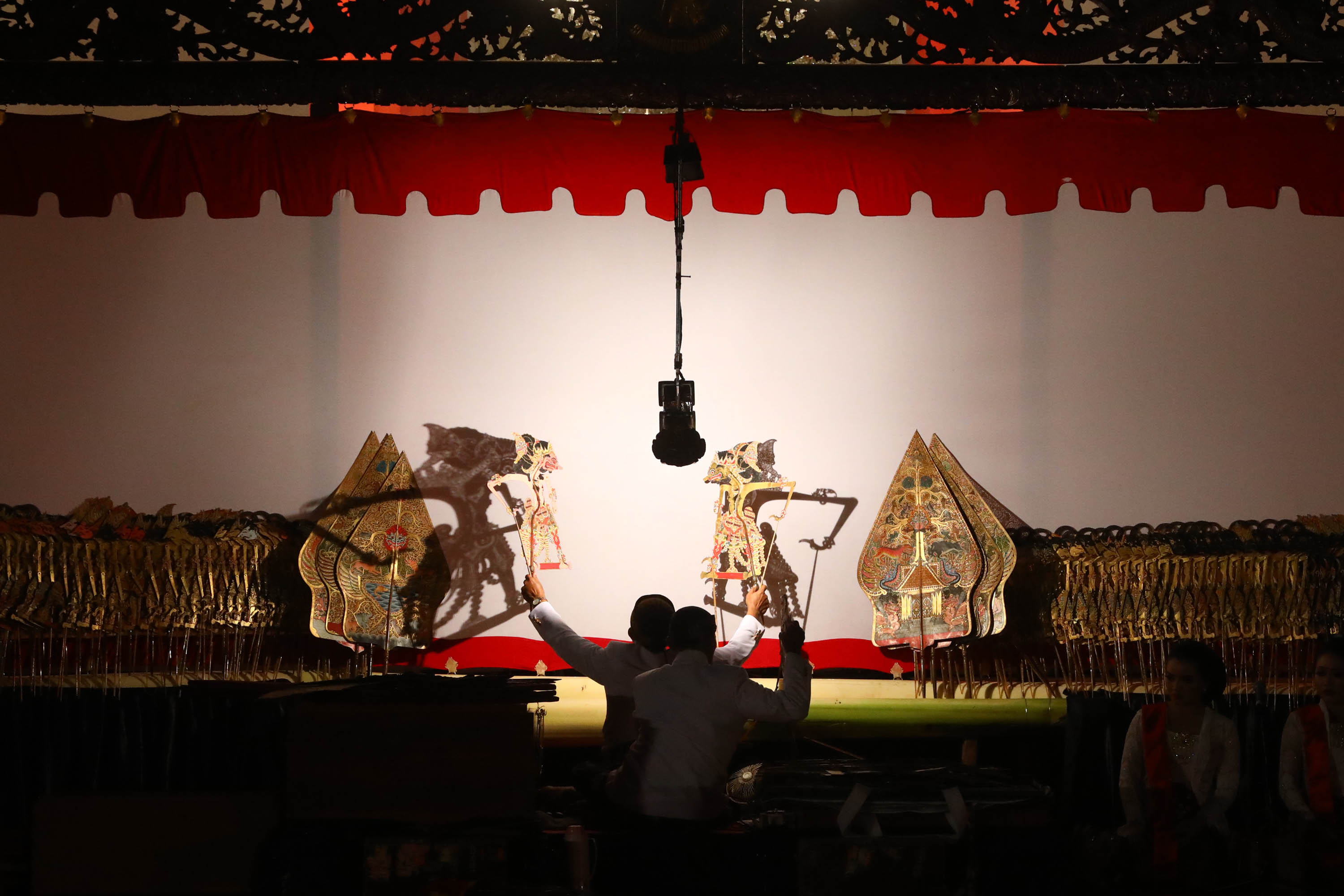 ILUSTRASIN BUDAYA JAWA - Suasana Pagelaran Wayang Kulit di Istana Merdeka, Jalan Medan Merdeka Utara, Jakarta Pusat, Jumat (2/8/2019). 