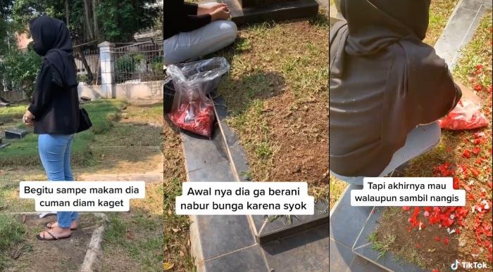 Viral Wanita Terdiam dan Nangis saat Datang ke Makam Mantan, Rupanya Tak Tahu Mantannya Telah Tiada