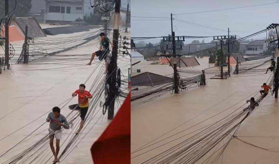 Bergelantungan di Kabel Listrik, Warga Selamatkan Diri dari Banjir Besar di Thailand, 13 Orang Tewas