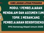 Kunci Jawaban Modul 1 Topik 2 Merancang Pembelajaran Berdiferensiasi, PPG Kemenag 2025 Mapel Umum