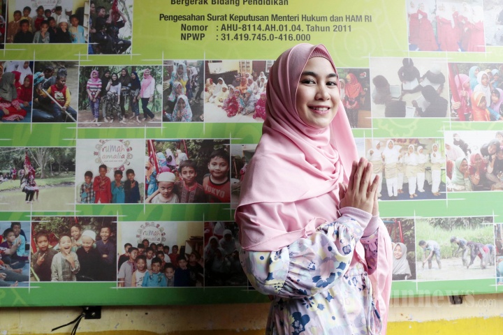 Mantan anggota Cherrybelle, Anisa Rahma saat ditemui pada acara Festival Rumah Amalia di kawasan Ciledug, Tanggerang, Sabtu (14/4/2018). Kehadiran Anisa di acara tersebut untuk memenuhi undangan dari pendiri yayasan Rumah Amalia Muhamad Agus Syafii, pada acara ini, Anisa membagikan pengalaman dan cerita menariknya berupa motivasi diri untuk anak-anak rumah Amalia. 