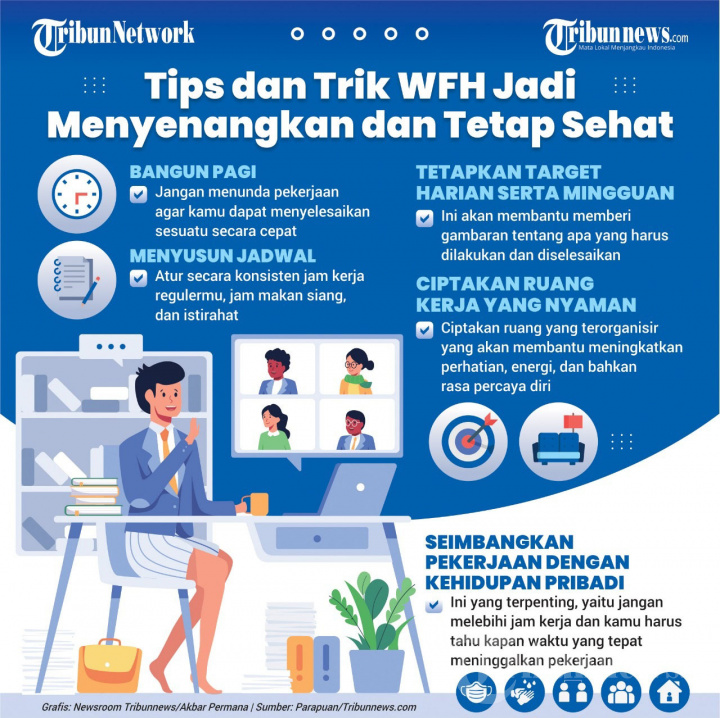 INFOGRAFIS Tips dan Trik WFH Jadi Menyenangkan dan Tetap Sehat