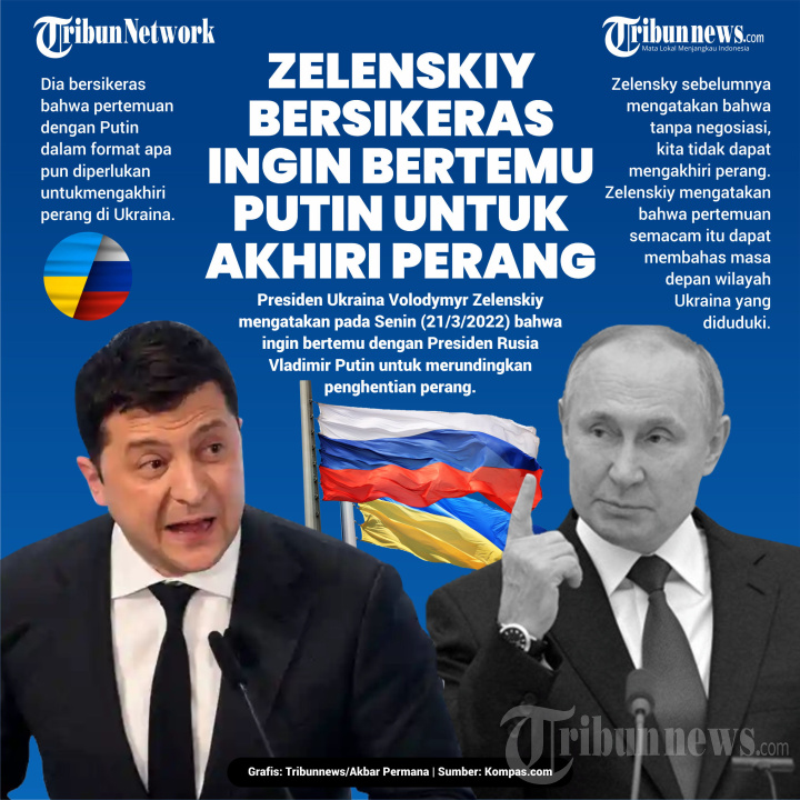 Zelenskiy Bersikeras ingin bertemu Putin Untuk Akhiri perang