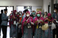Kloter 1 Jemaah Calon Haji DKI Jakarta Masuk Asrama Haji Pondok Gede