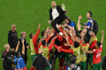 Timnas Maroka Selebrasi usai Kalahkan Spanyol 