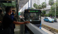 Uji Coba Busway TransJakarta di Halte Bundaran HI Uji Coba Busway TransJakarta di Halte Bundaran HI