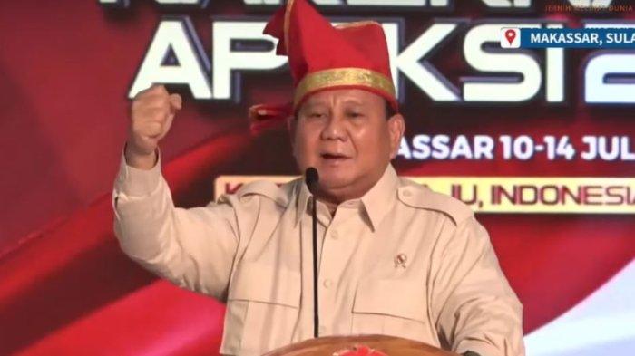Prabowo Subianto dalam acara Apeksi 2023 di Makassar.