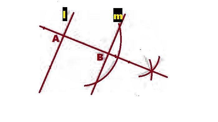 Sebuah garis tegak lurus dari sebuah garis lurus m melewati A, dan misalkan perpotongan dengan m sebagai B.