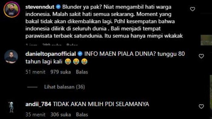 Beberapa komentar dari akun cemntang biru yang menghiasi postingan Ganjar Pranowo usai Indonesia batal jadi tuan rumah Piala Dunia U-20