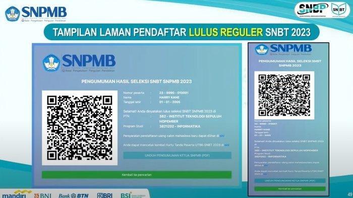 Contoh notifikasi calon mahasiswa yang dinyatakan lulus UTBK SNBT 2023.