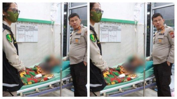 Kapolres Simalungun AKBP Ronald FC Sipayung membawa R, bocah yang disetrika tantenya, ke RS Tentara Pematangsiantar, Jumat (610/2023). R bocah 5 tahun di Simalungun mengalami luka bakar 30 persen akibat setrika panas yang ditempelkan di perut dan punggungnya.