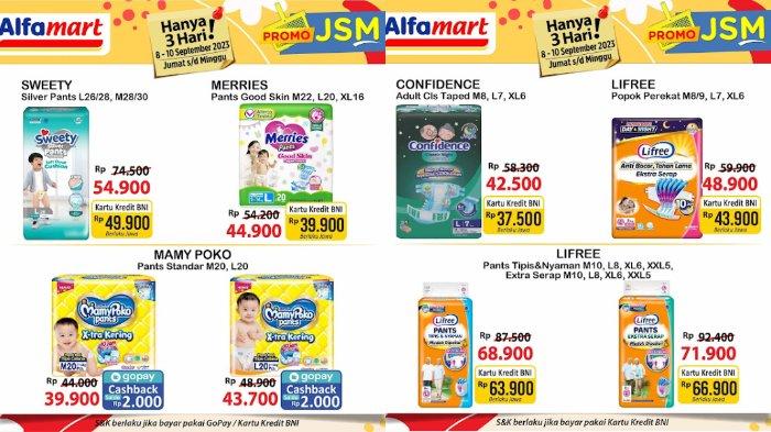 Katalog Promo JSM Alfamart Periode September 2023 Lengkap.
Katalog Promo JSM Alfamart 15-17 September 2023: Popok Rp34.900, Minyak Goreng 2L Mulai Rp 30.800
