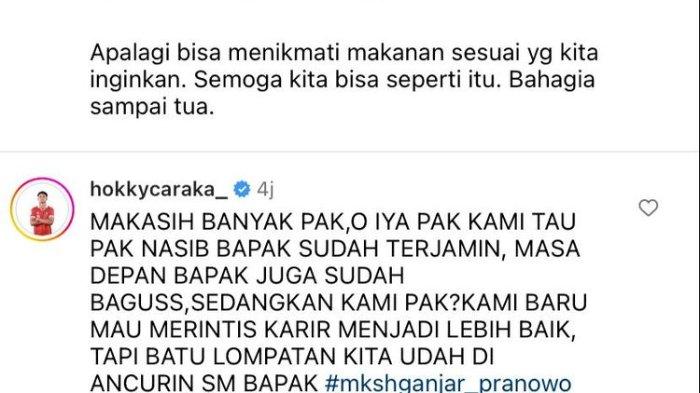 Pemain Sepak Bola Hokky Caraka meluapkan kekecewaannya atas batalnya Indonesia menjadi tuan rumah Piala Dunia U-20 di akun Instagram Gubernur Jawa Tengah (Jateng) Ganjar Pranowo.