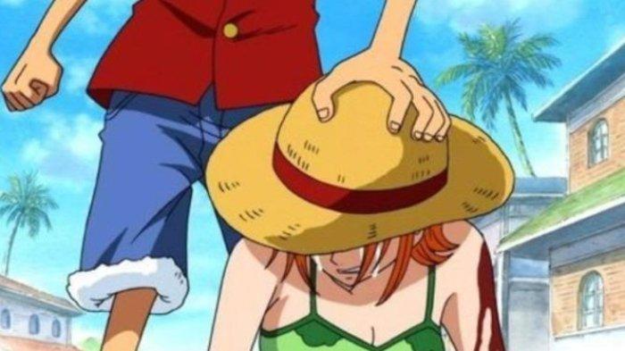 Luffy memberi Nami topinya di One Piece.