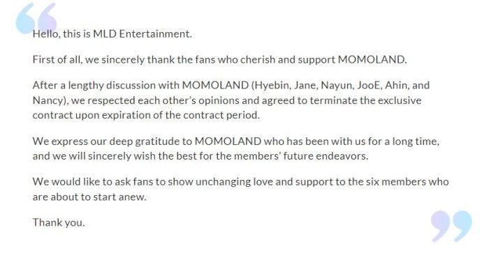 Pernyataan MLD Entertainment