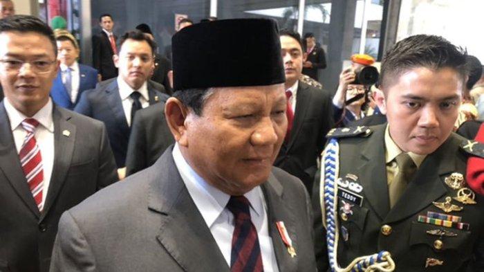 Menteri Pertahanan sekaligus Ketua Umum Partai Gerindra Prabowo Subianto di Gedung DPR RI, Senayan, Jakarta, Rabu (16/8/2023).