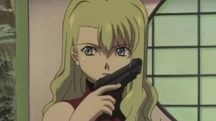 Mireille memegang pistol di Bouquet Noir