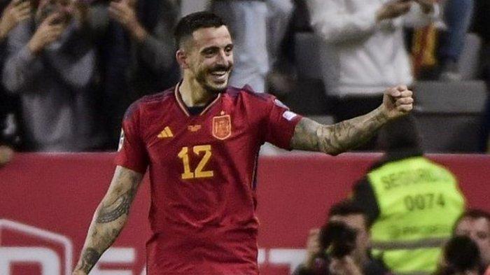 Penyerang timnas Spanyol, Joselu, melakukan selebrasi usai menjebol gawang Norwegia pada laga Kualifikasi Euro 2024 di Stadion La Rosaleda, Malaga, pada Sabtu (25/3/2023). Joselu diprediksi akan kembali tumpuan lini depan Spanyol saat melawan Skotlandia.
