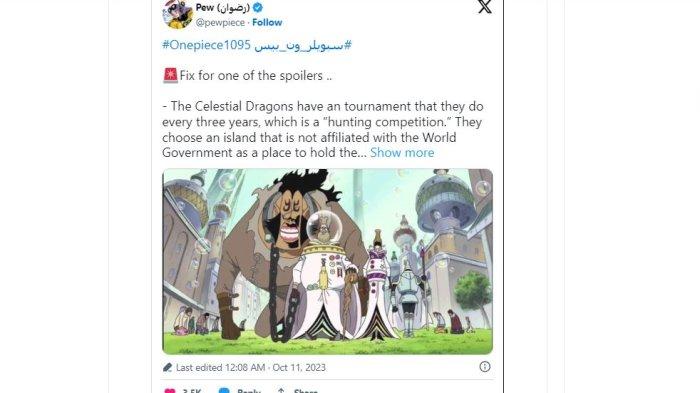 SPOILER One Piece chapter 1095: Fakta Mengerikan yang Dilakukan Naga Langit dalam Insiden God Valley