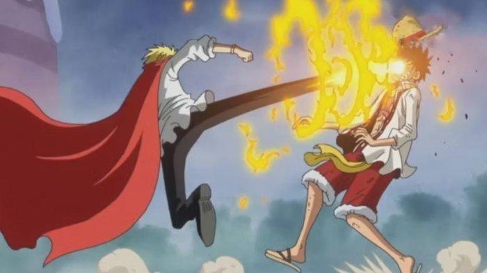 Sanji menendang kepala Luffy dalam One Piece