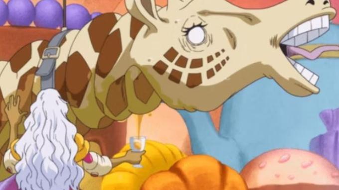 Smoothie Charlotte One Piece membuat jus jerapah