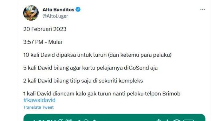 Tangkap Layar Postingan Alto Banditos yang memposting chat diduga milik David dan Agnes Gracia