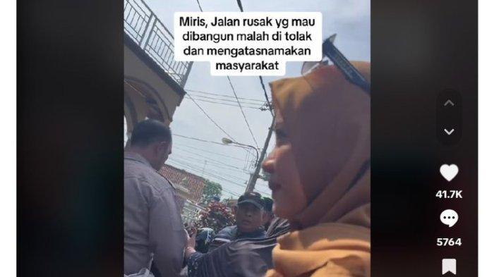 Seorang warga Desa Ciasem Baru, Kecamatan Ciasem, Kabupaten Subang, Jawa Barat, menolak perbaikan jalan yang dilakukan di Desa Ciasem Baru.