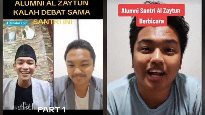 Tangkapan layar video viral debat santri Kang Anom dengan santri Ponpes Al Zaytun, Fazil. Video itu viral karena santri Al Zaytun gelagapan saat ditanya fardhu wudhu.