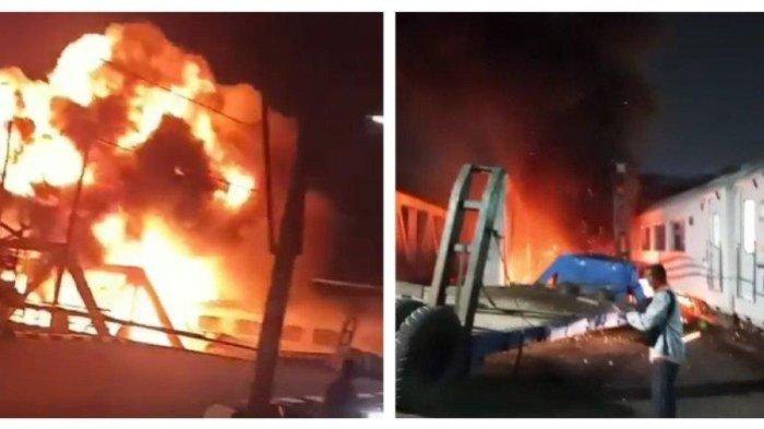 Truk trailer mogok, sopir dan kernet sempat cari pertolongan dengan cara ini, naas KA Brantas keburu lewat.