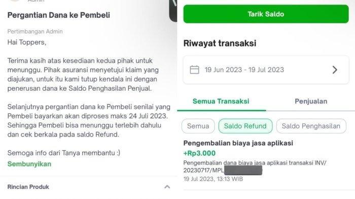 Tangkapan layar aplikasi Tokopedia dan Grab milik Juke. Diinformasikan, Tokopedia dan Grab akan mengembalikan dana Juke atas hilangnya laptop yang dibawa kabur Muhamad Luckas, driver Grab pada Selasa (18/7/2023).
