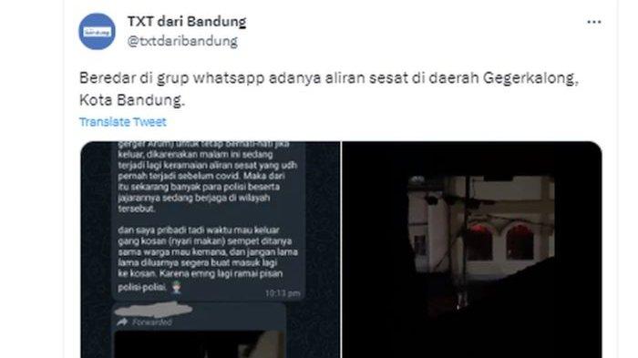 Tangkapan layar twit soal video disebut kegiatan aliran sesat di Gegerkalong, Bandung