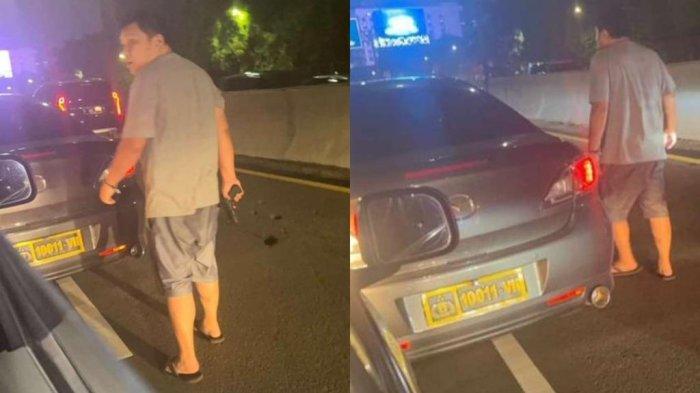 Video viral aksi koboi jalanan yang memperlihatkan seorang pria mengendarai mobil pelat dinas Polri sambil membawa pistol menyetop dan mengamuk ke driver online.