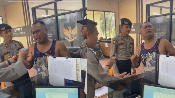 Seorang pria bertubuh kekar menangis di Polres Tebo melaporkan ayam peliharaannya yang hilang