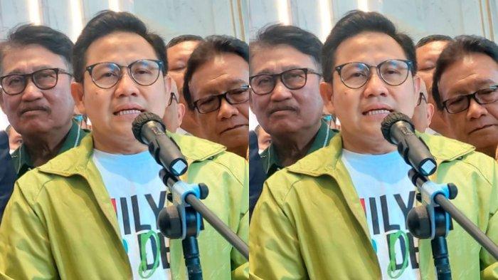 Ketua Umum Partai Kebangkitan Bangsa (PKB) Muhaimin Iskandar alias Cak Imin (jaket hijau) di Gedung Nasdem Tower, Gondangdia, Jakarta Pusat, Rabu (6/9/2023).